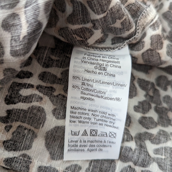 J Crew Small Leopard Linen Button Up Down Long Sleeve Top Shirt Slim Black Cream - Picture 6 of 6